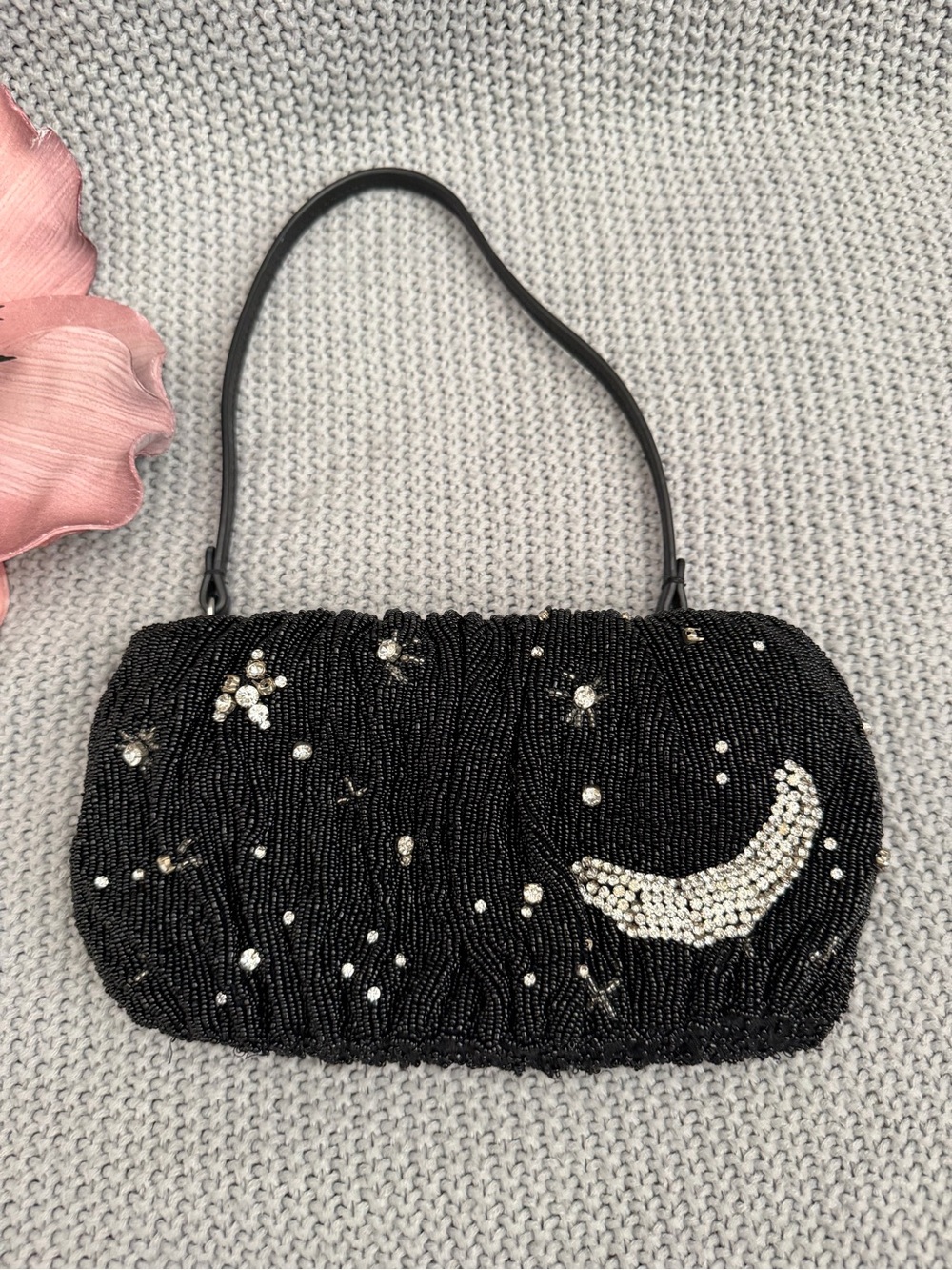 Staud Beaded Bean Clutch Bag - Rhinestone Constellation Moon & Stars